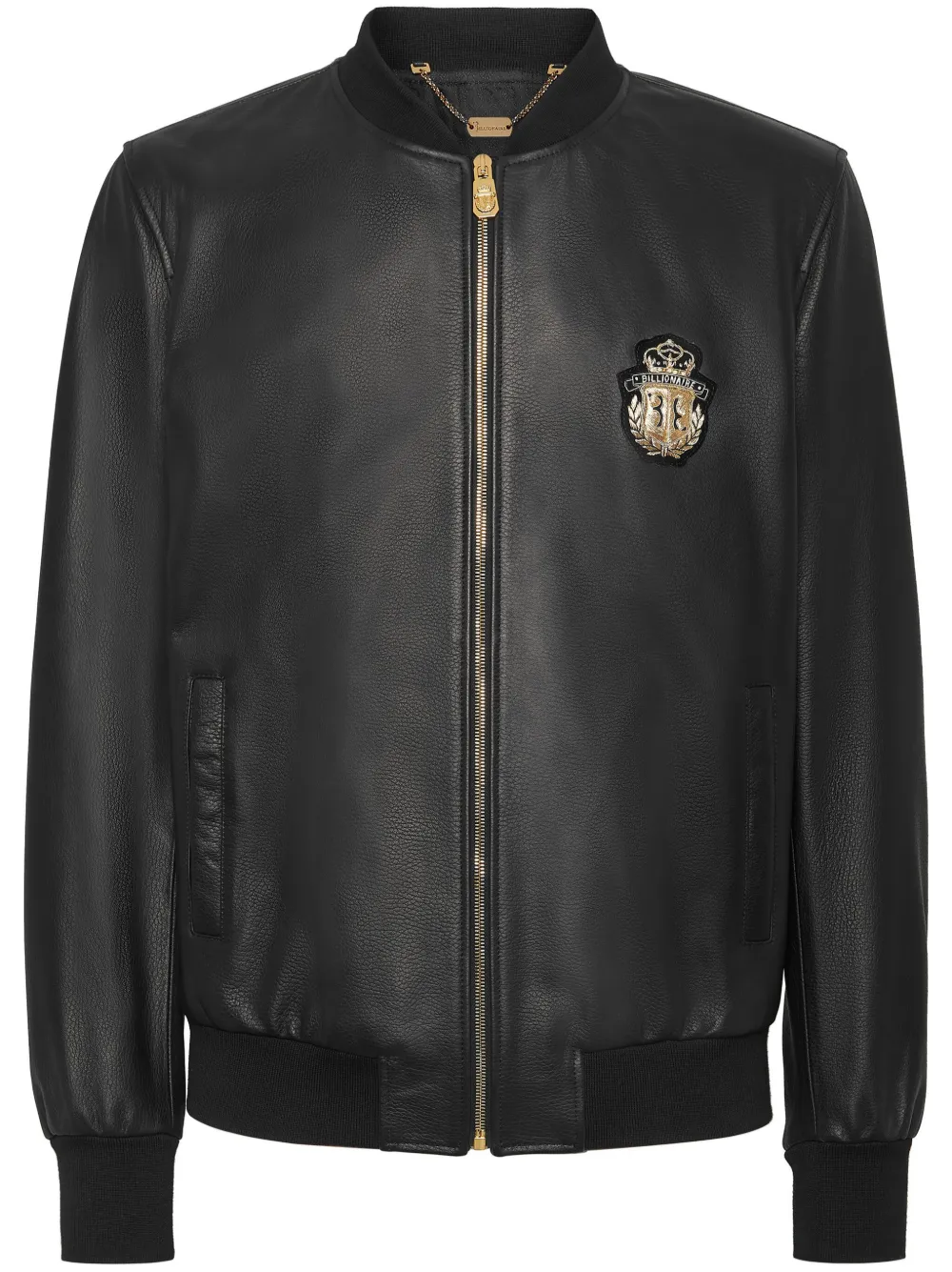 Billionaire Leather Bomber Jacket In Black