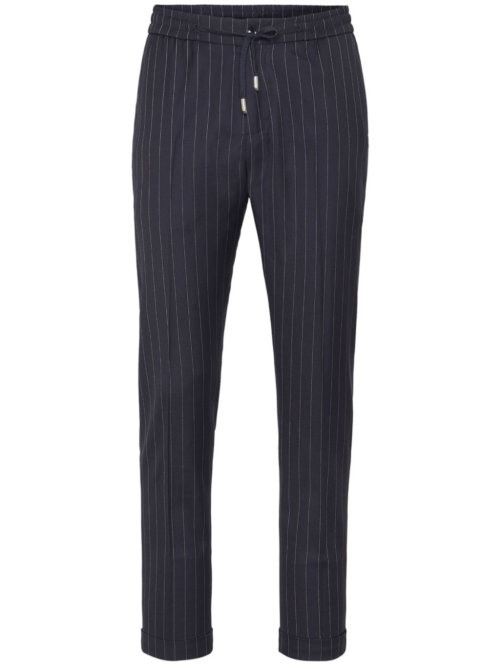 pinstriped wool trousers