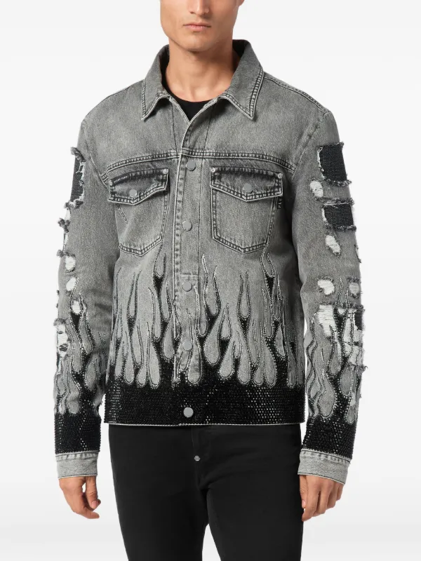 crystal-embellished denim jacket