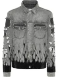 Philipp Plein Strass Flame oversize denim jacket - Grey