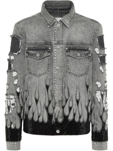 Philipp Plein chamarra de mezclilla Strass Flame