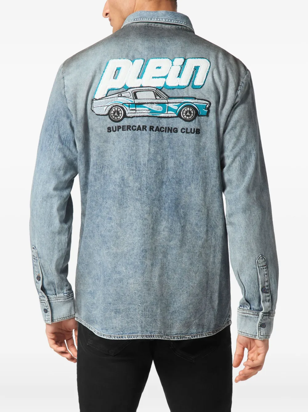Philipp Plein Cars Racing denim overhemd Blauw