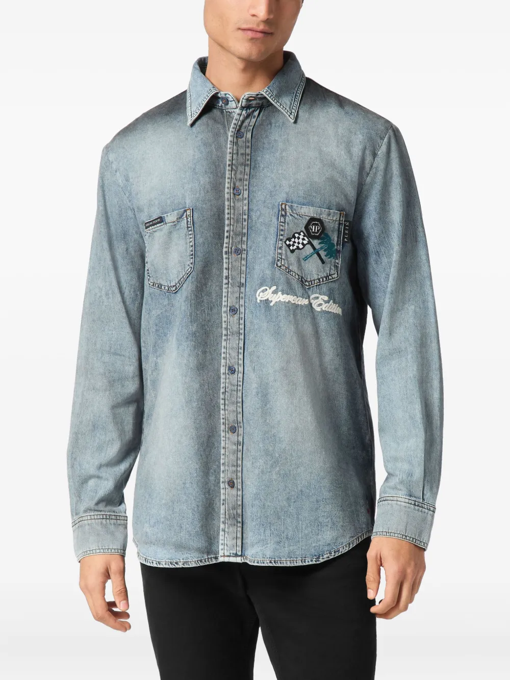 Philipp Plein Cars Racing denim shirt - Blauw