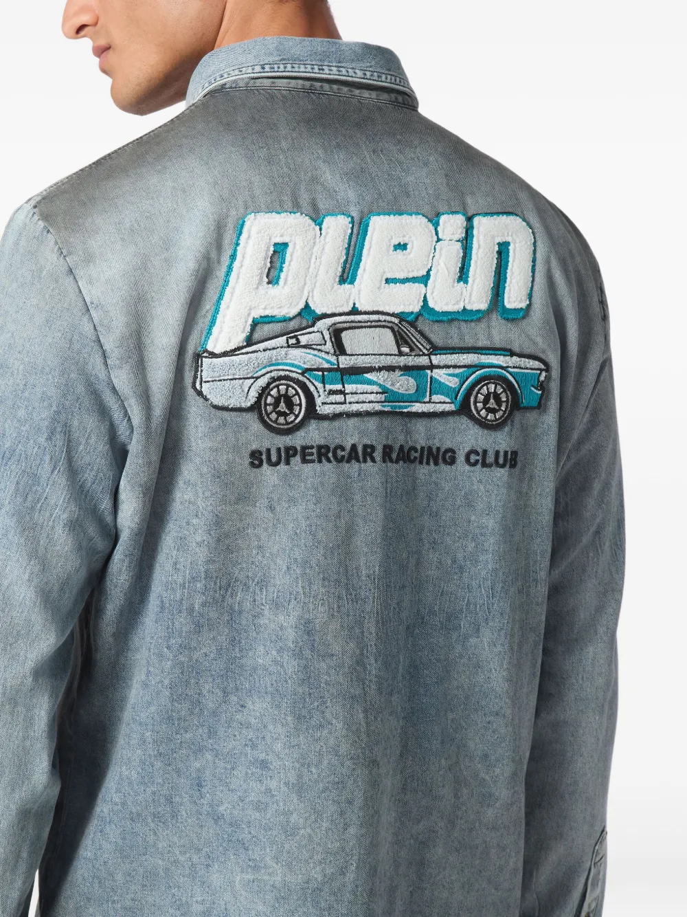 Philipp Plein Cars Racing denim overhemd Blauw