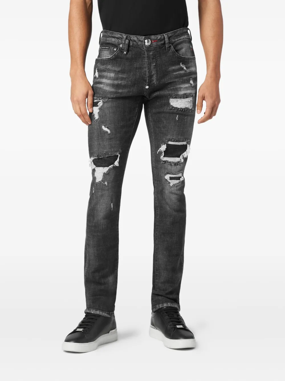 Philipp Plein Gerafelde jeans - Zwart