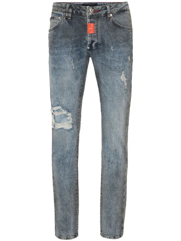 PLEIN ダメージ加工 デニム Philipp Plein ダメージ ジーンズ | ブルー | FARFETCH JP