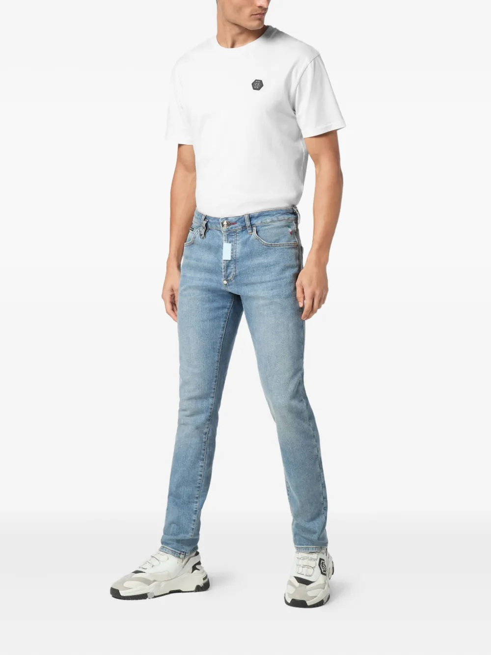 Philipp Plein Hexagon-appliqué jeans - Blauw