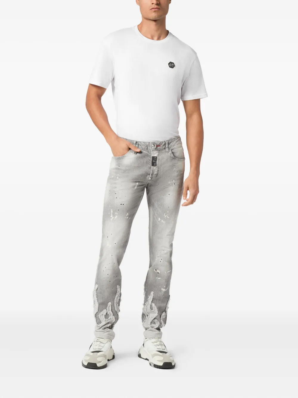 Philipp Plein flame-appliqué straight-leg jeans - Grijs