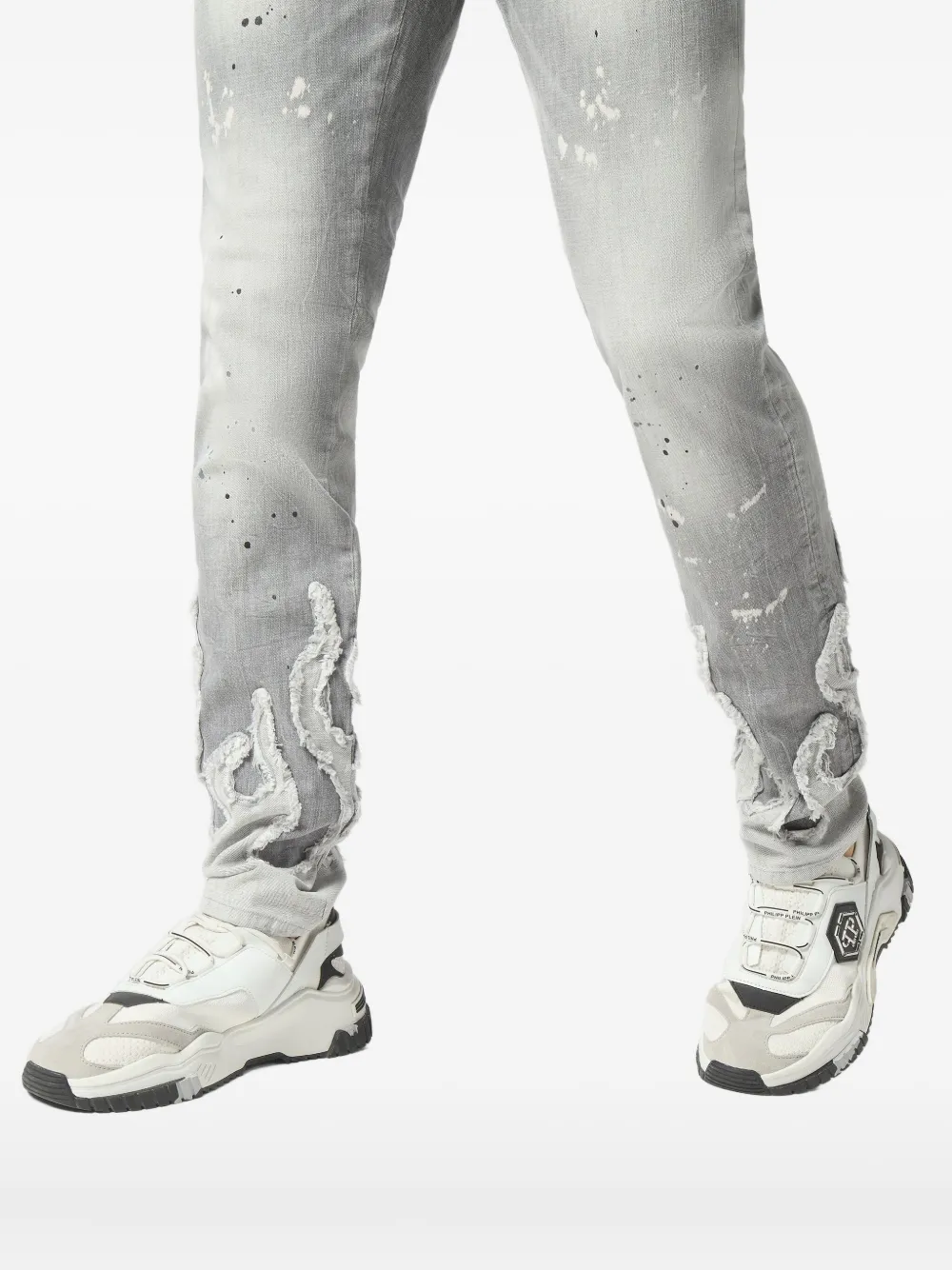 Philipp Plein Straight jeans met vlammenapplicatie Grijs