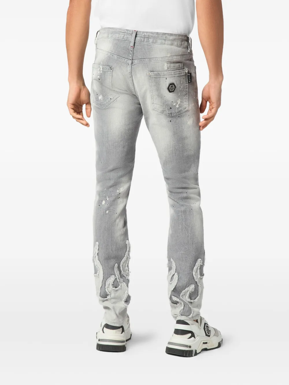 Philipp Plein Straight jeans met vlammenapplicatie Grijs