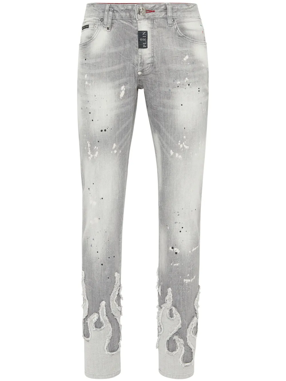 flame-appliqué straight-leg jeans