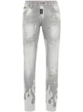 Philipp Plein flame-appliqué straight-leg jeans - Grey