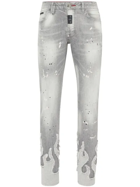 Philipp Plein flame-appliqué straight-leg jeans