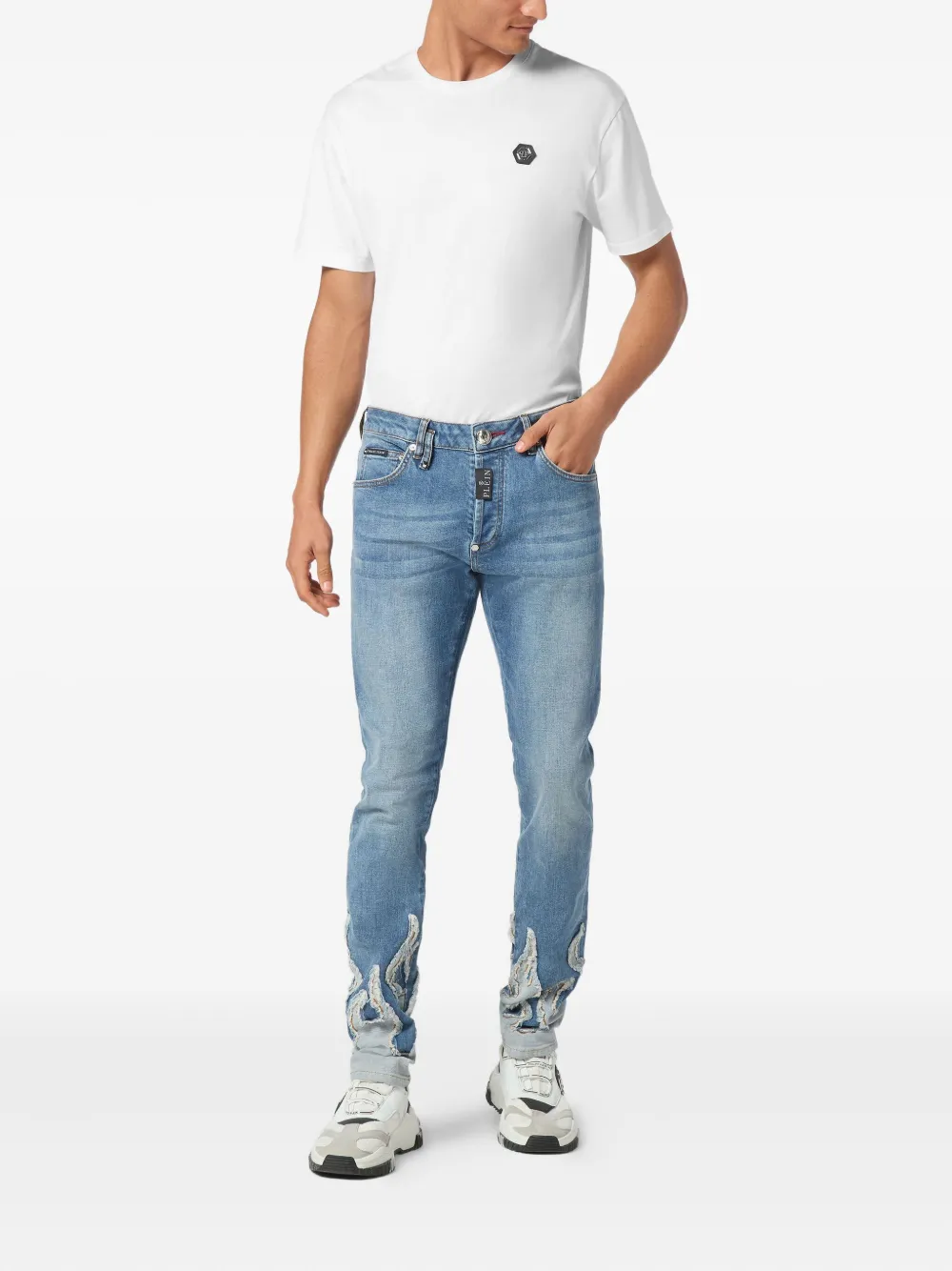 Philipp Plein flame-appliqué jeans - Blauw