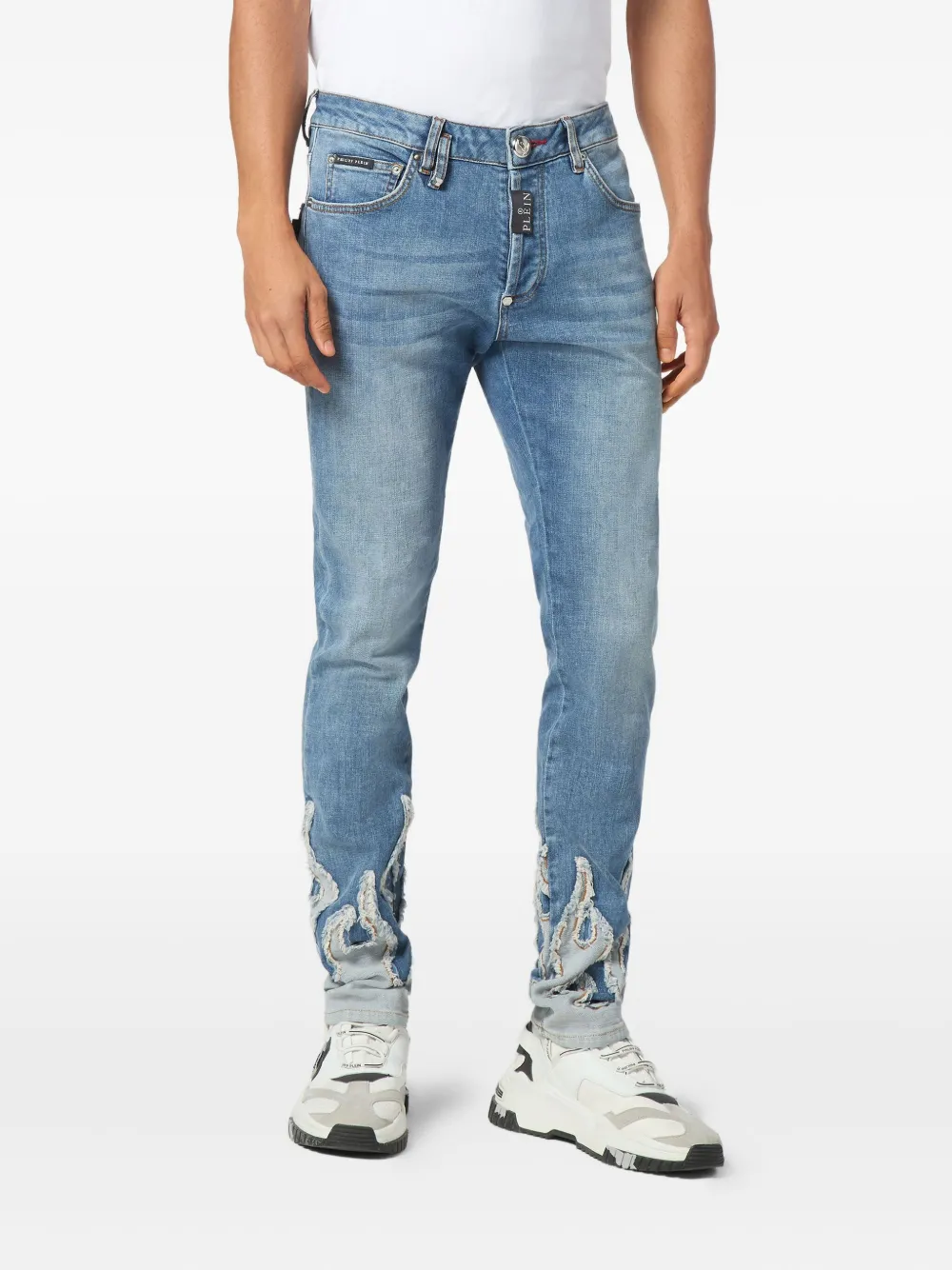 Philipp Plein Jeans met vlammenapplicatie Blauw