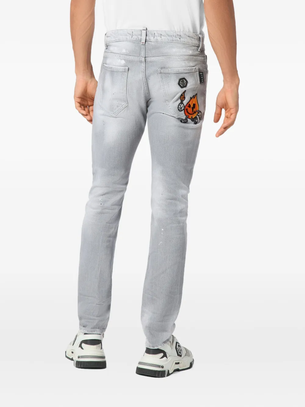 Philipp Plein Straight jeans met smiley-applicatie Grijs