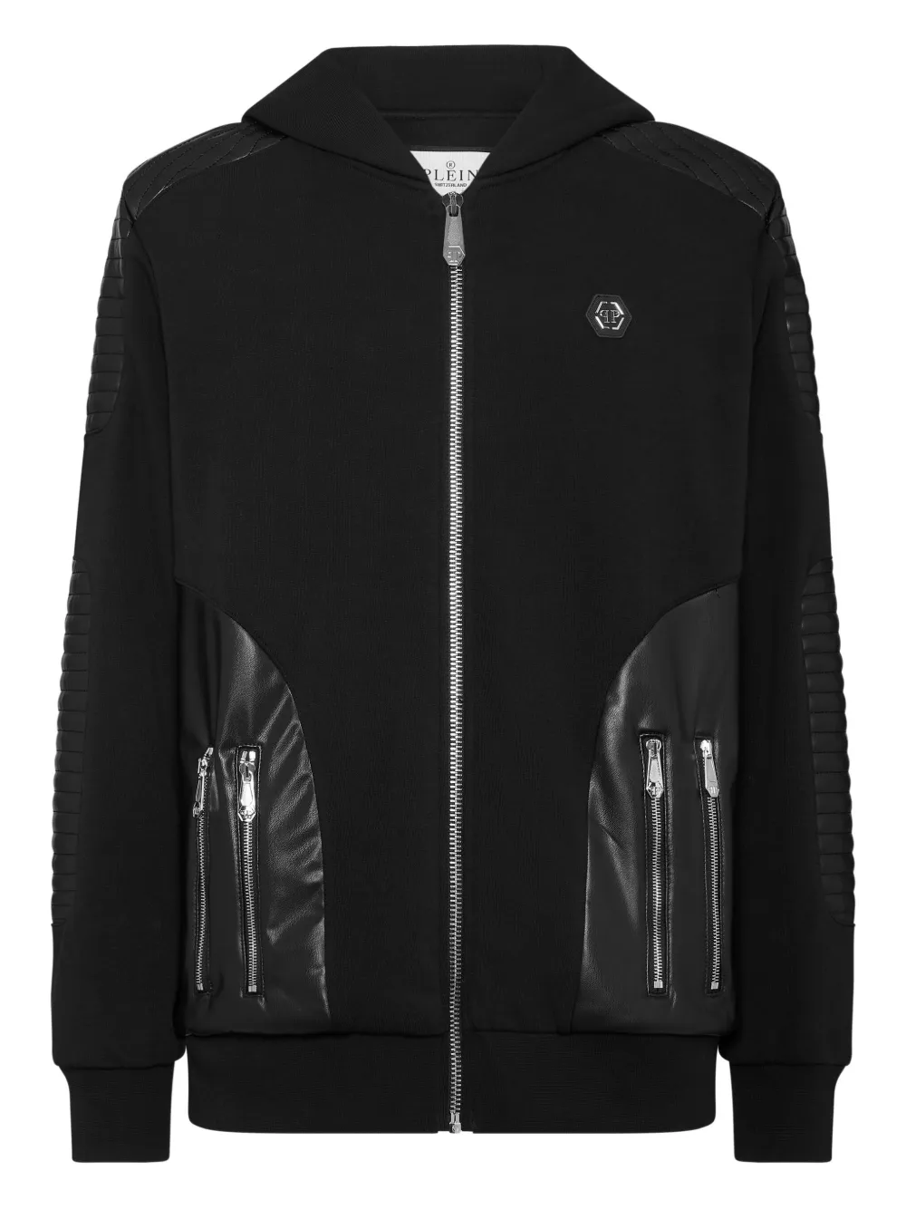 Philipp Plein quilted leather hooded sweatshirt Zwart