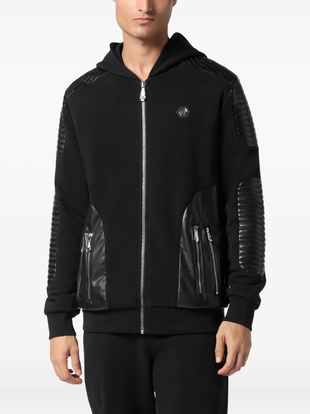 Philipp Plein quilted leather hooded sweatshirt Zwart