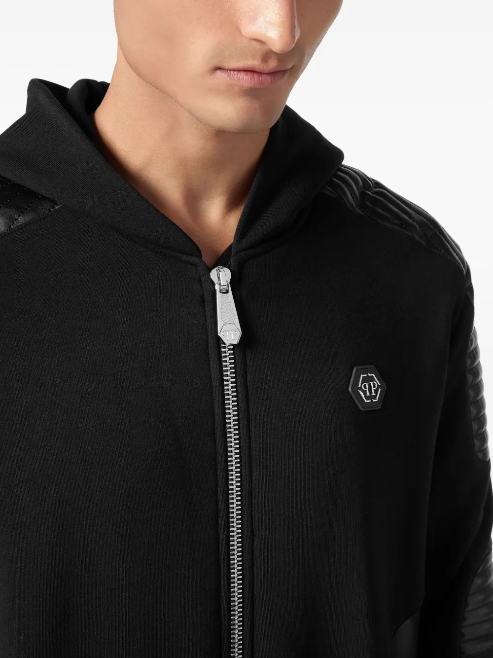 Philipp Plein quilted leather hooded sweatshirt Zwart