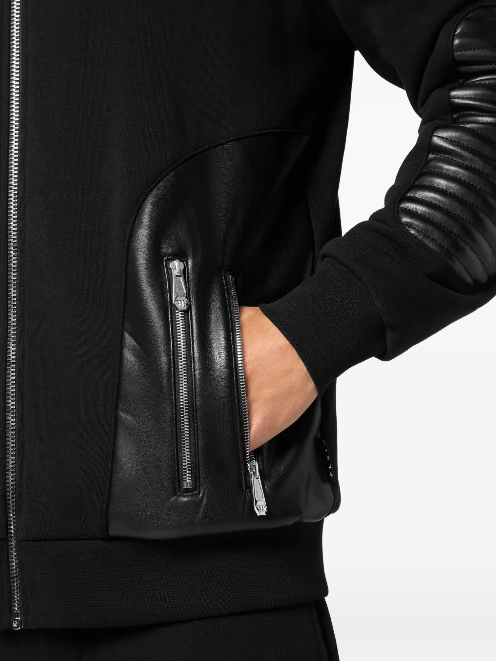 Philipp Plein quilted leather hooded sweatshirt Zwart