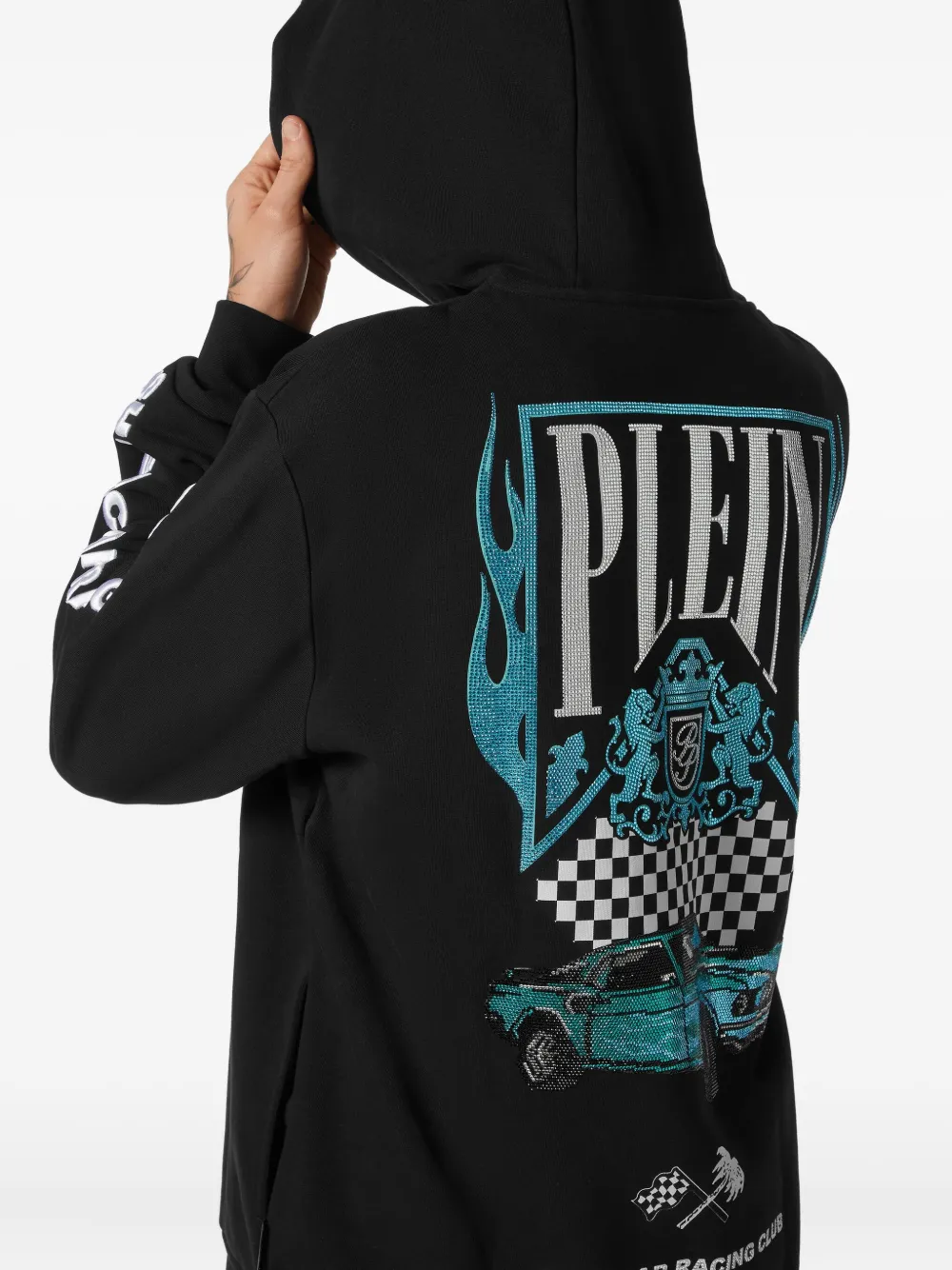 Philipp Plein Flame Racing hoodie Zwart