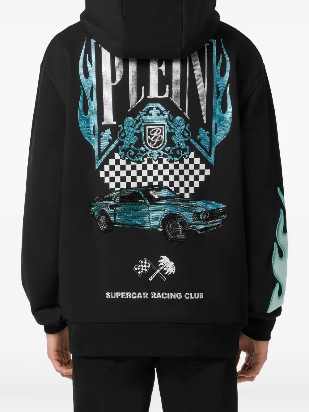 Philipp Plein Flame Racing hoodie Zwart