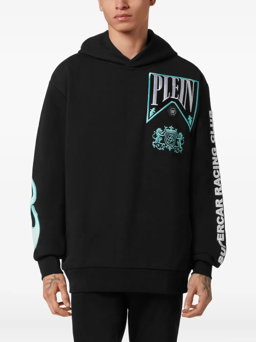 Philipp Plein Flame Racing hoodie Zwart