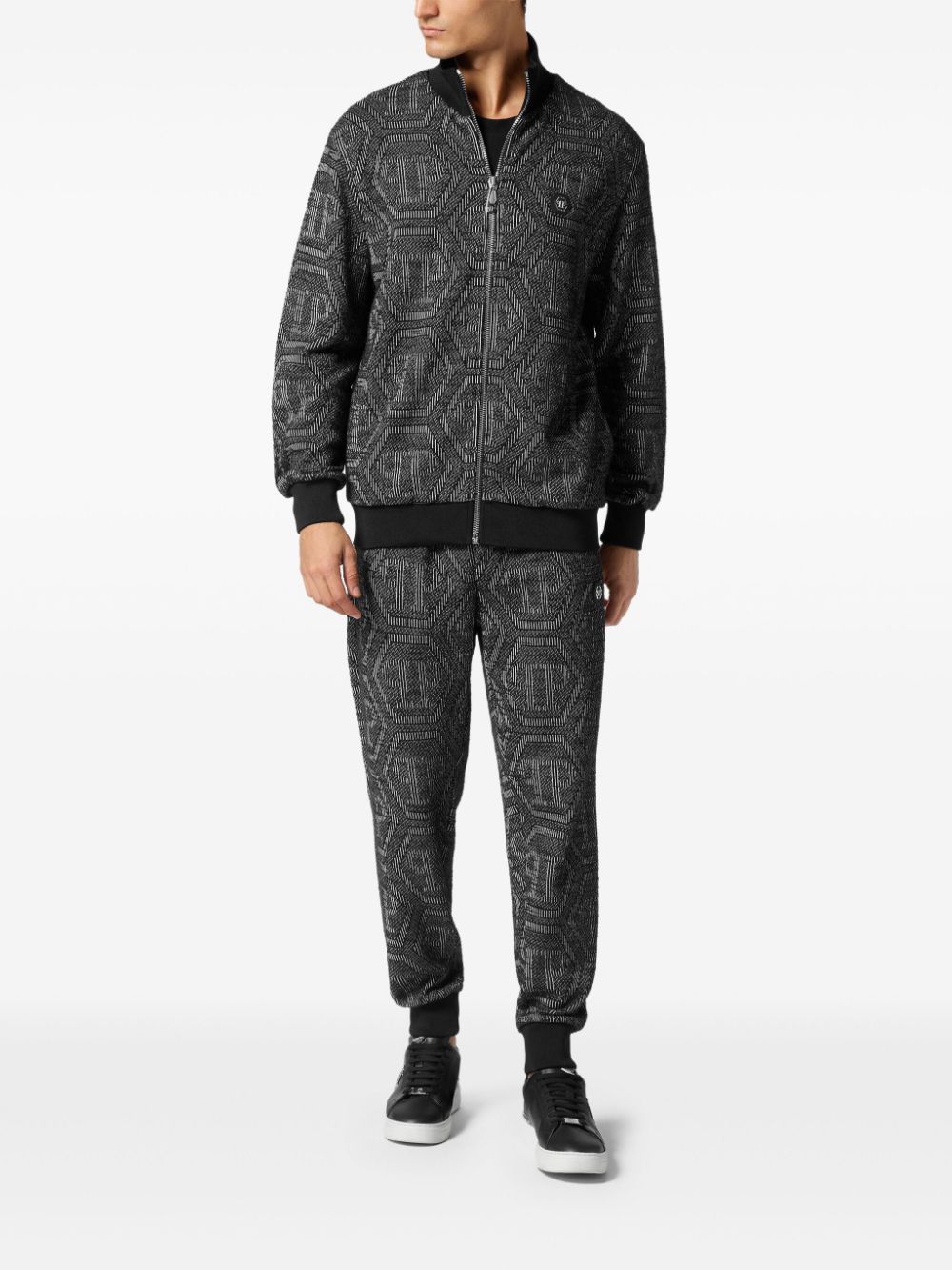 Philipp Plein monogram-jacquard bomber jacket - Zwart