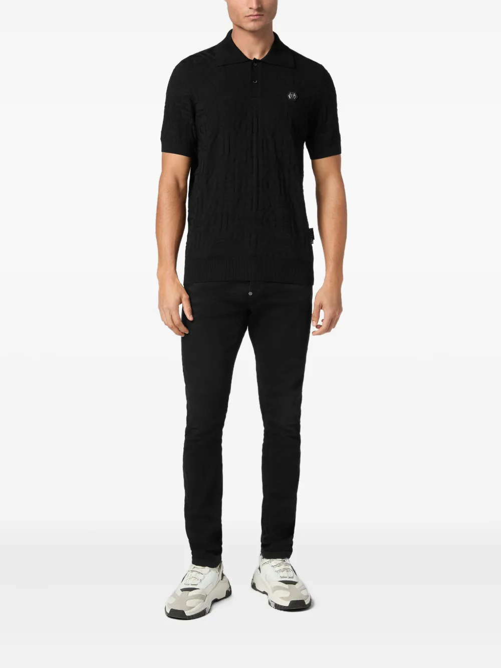 Philipp Plein monogram-jacquard polo shirt - Zwart