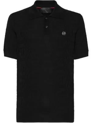 Prada logo-embroidered Wool Polo Shirt | Black | FARFETCH