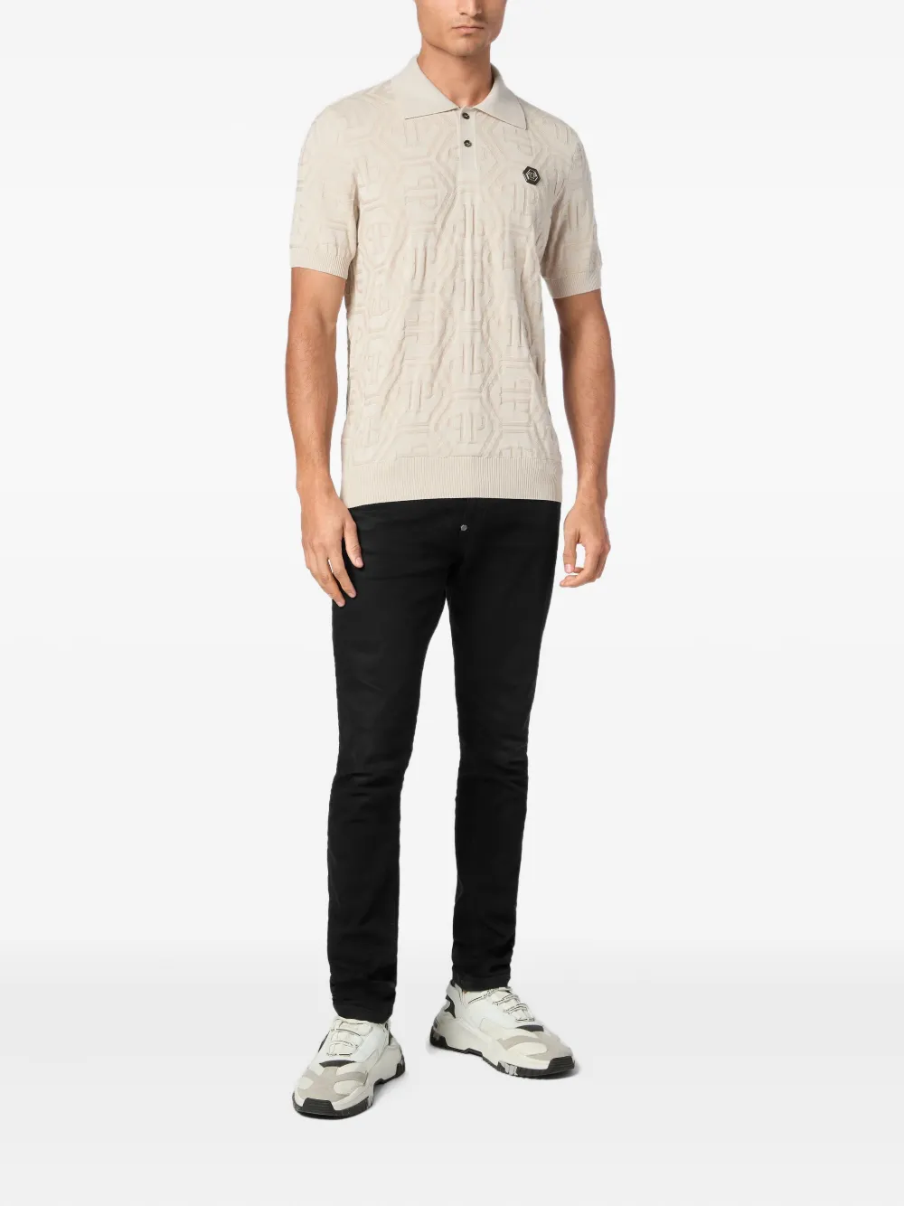 Philipp Plein jacquard monogram polo shirt - Beige