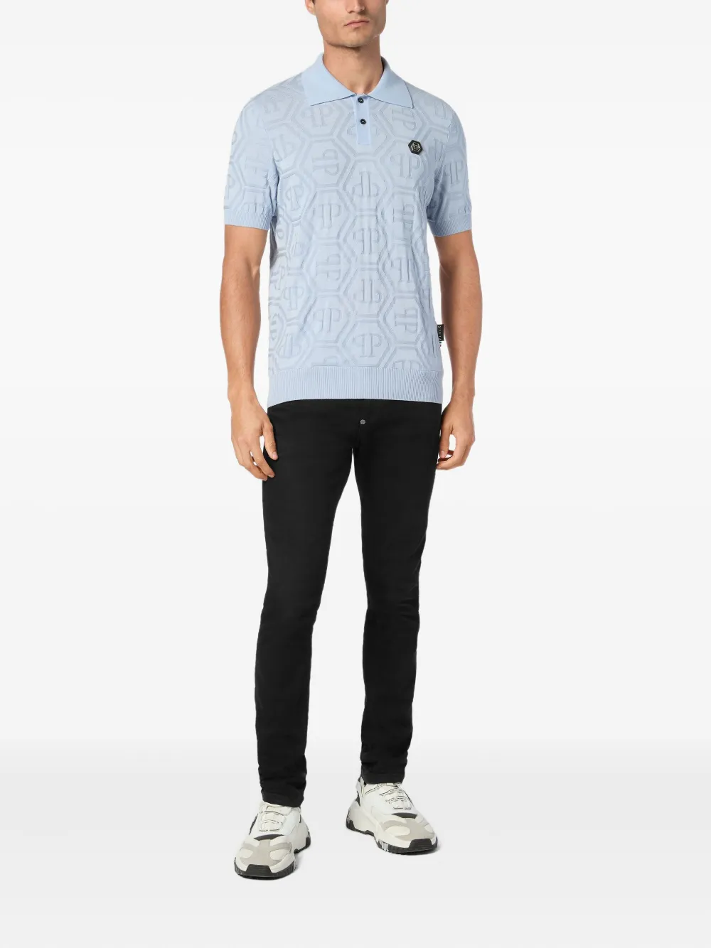 Philipp Plein monogram-jacquard polo shirt - Blauw