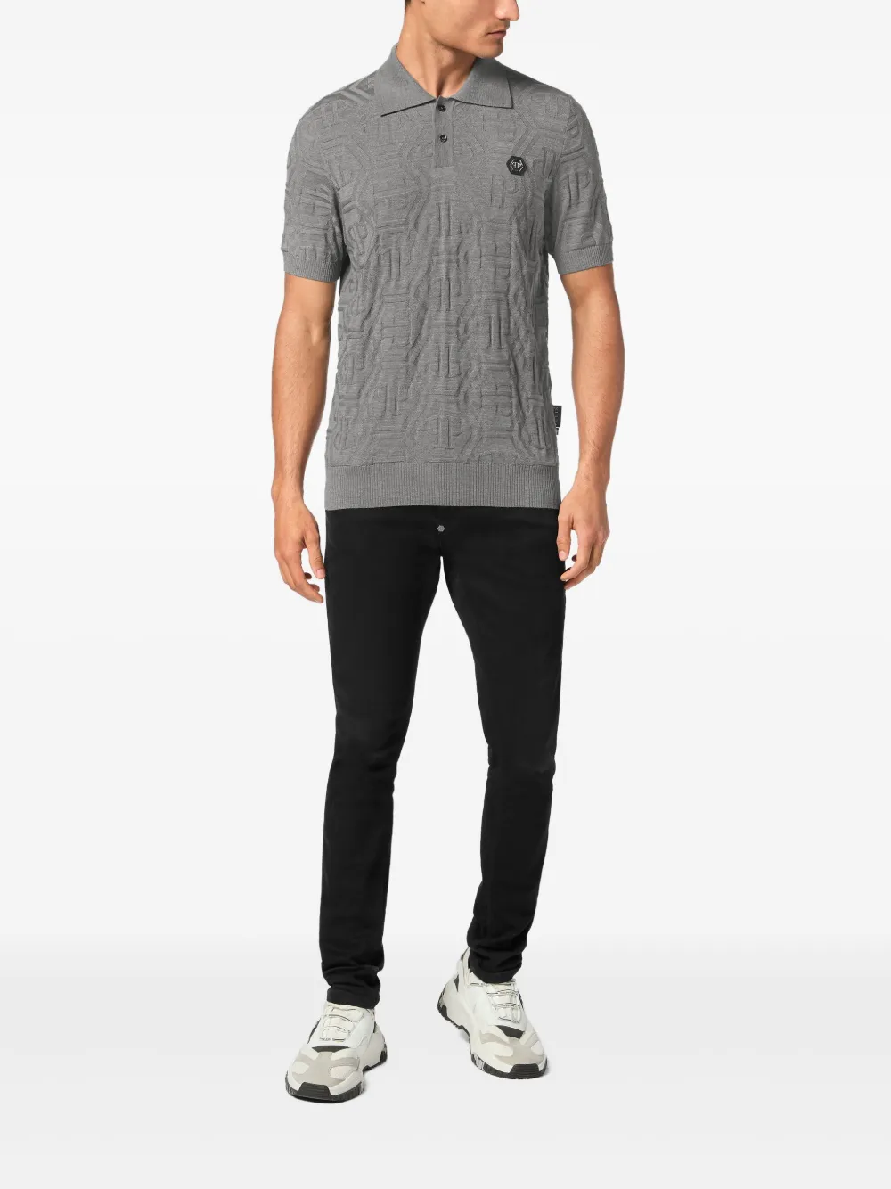 Philipp Plein monogram-jacquard polo shirt - Grijs