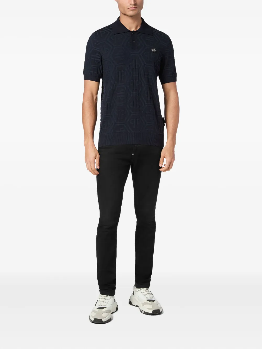 Philipp Plein monogram-jacquard polo shirt - Blauw