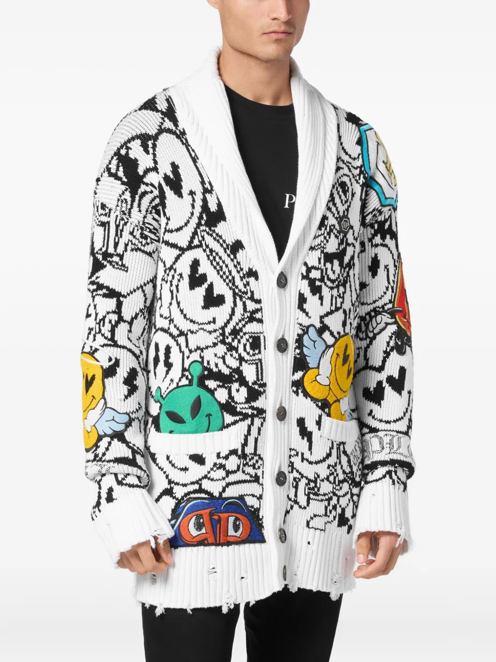 Philipp Plein Smile distressed cardigan Wit