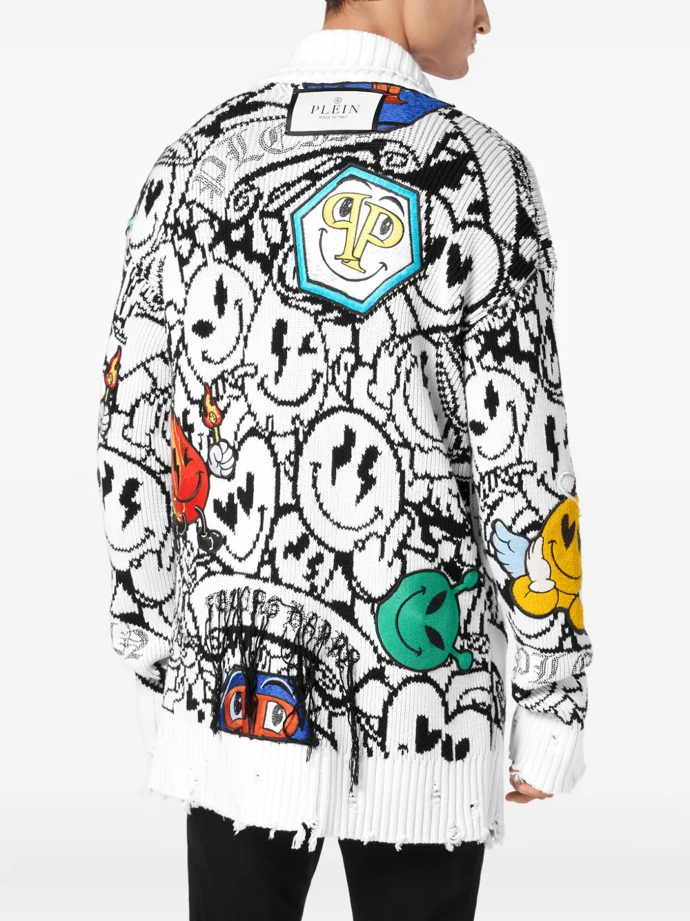 Philipp Plein Smile distressed cardigan Wit