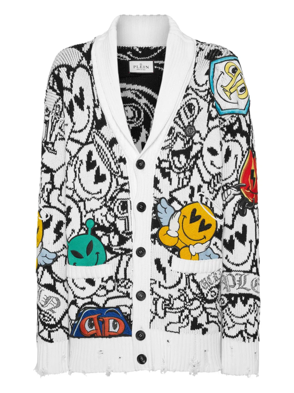 Philipp Plein Smile distressed cardigan Wit