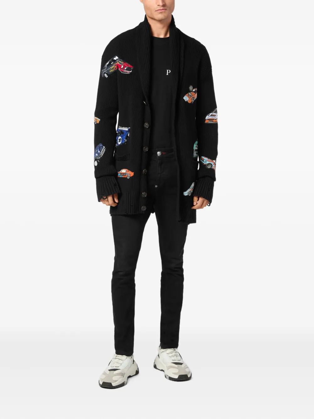 Philipp Plein car-intarsia cardigan - Zwart