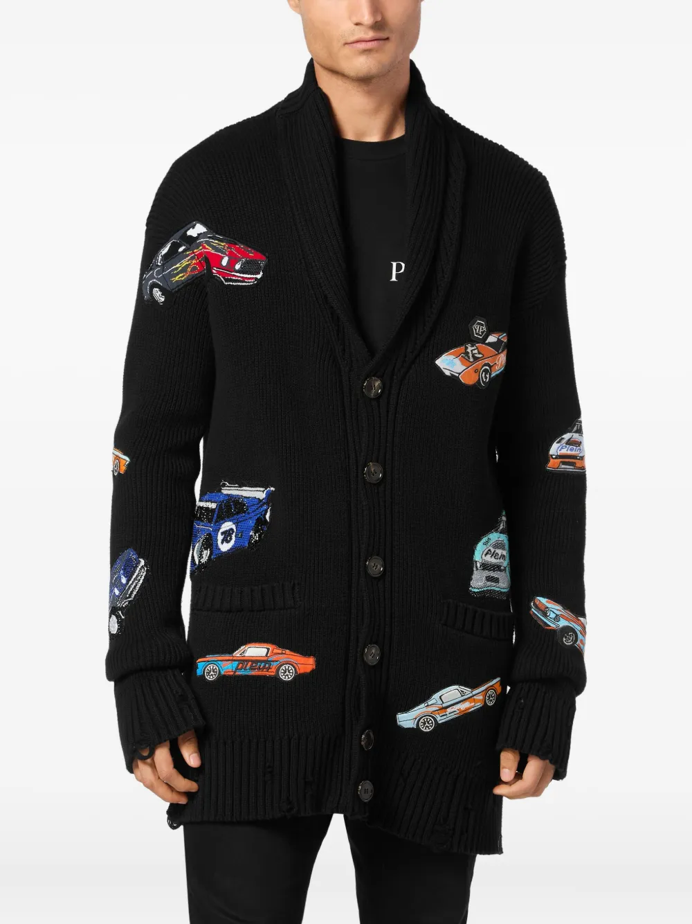 Philipp Plein Intarsia vest met auto Zwart