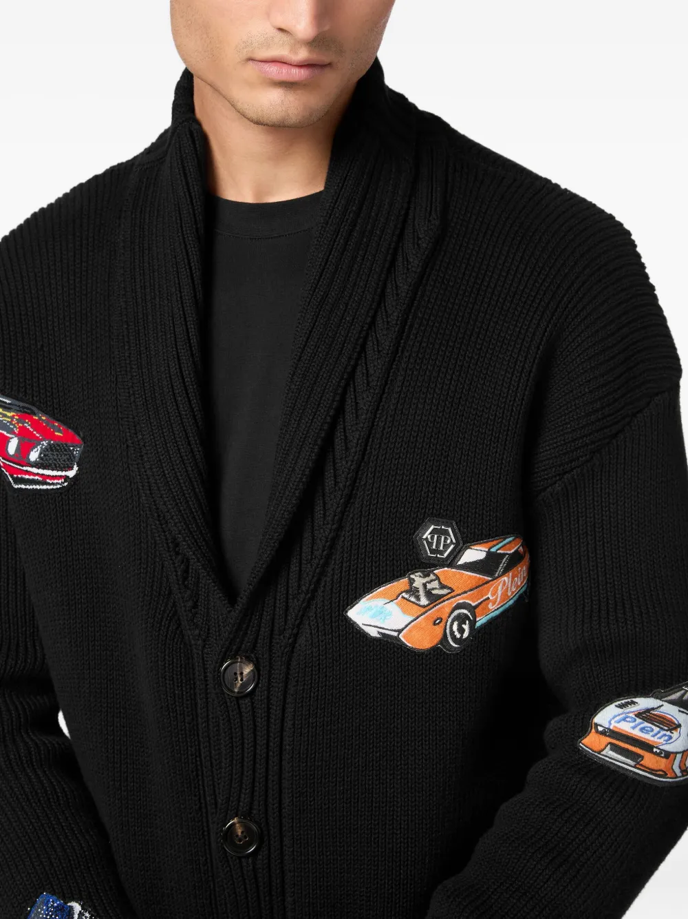 Philipp Plein Intarsia vest met auto Zwart
