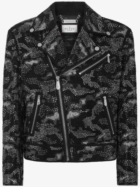 Philipp Plein chamarra biker con estampado militar