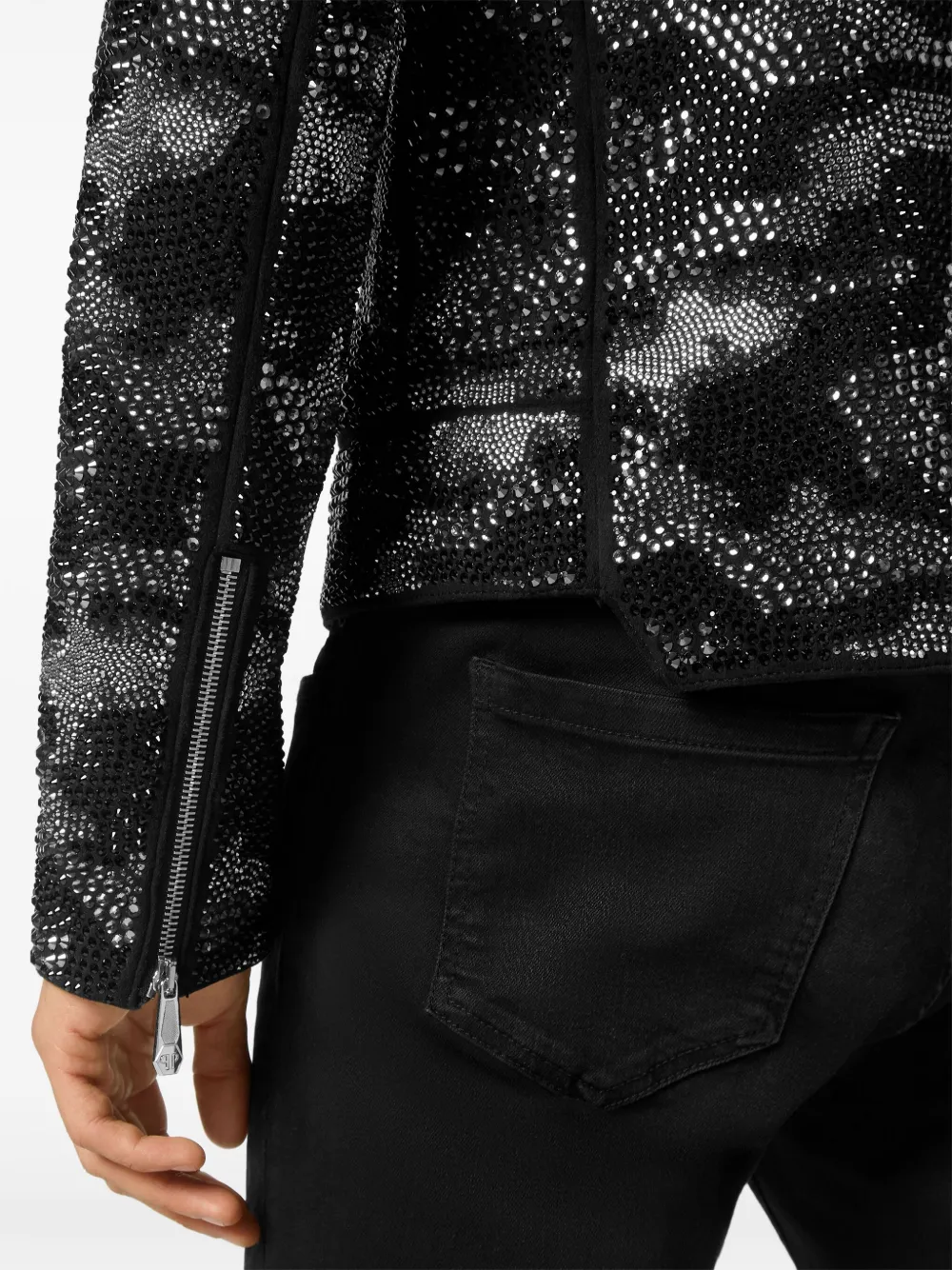 Philipp Plein Bikerjack met camouflageprint Zwart