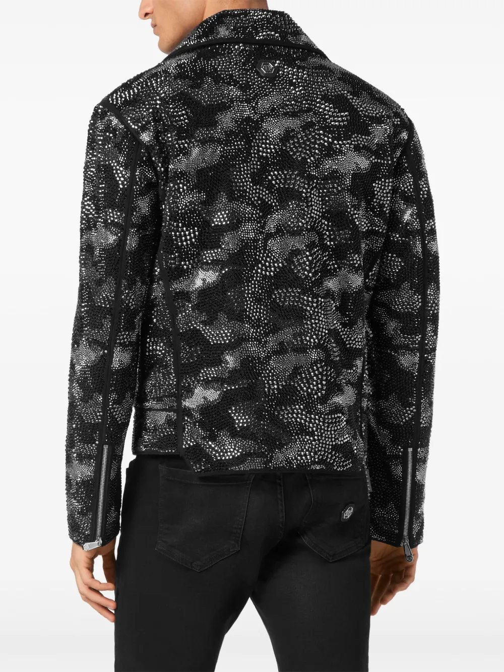 Philipp Plein Bikerjack met camouflageprint Zwart