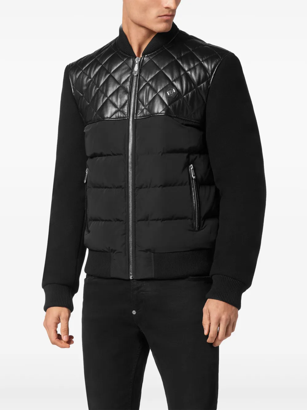 Philipp Plein Leren bomberjack Zwart