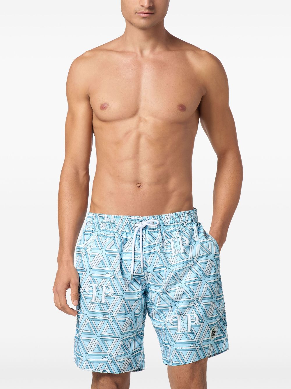 Philipp Plein monogram swim shorts - Blauw