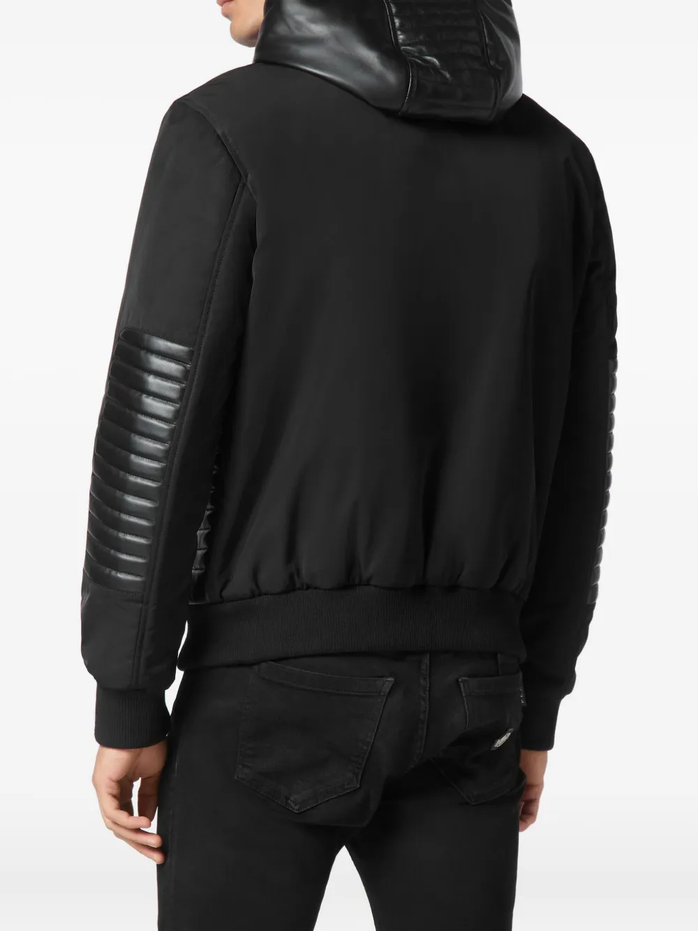 Philipp Plein hooded leather-insert jacket Zwart