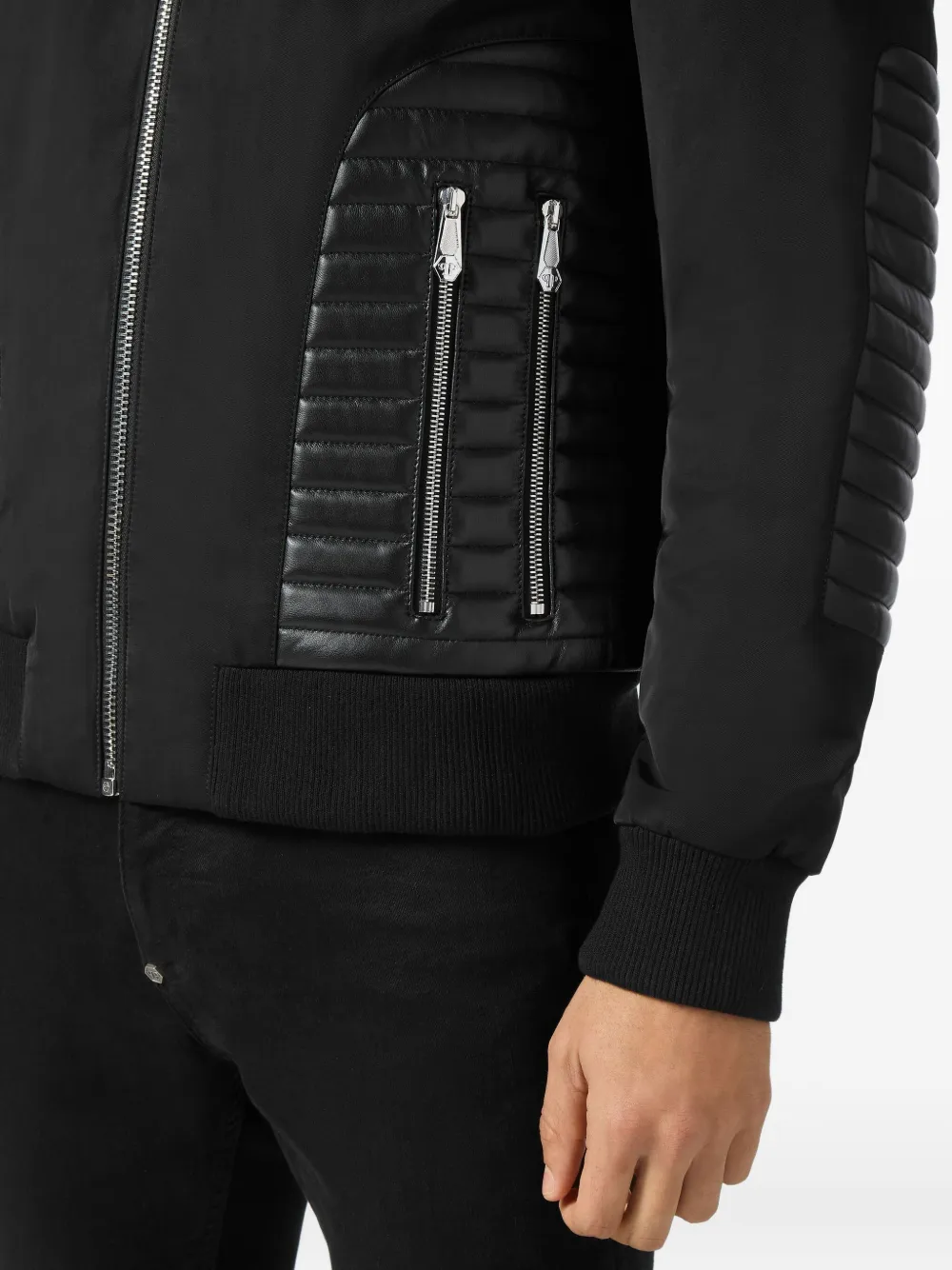 Philipp Plein hooded leather-insert jacket Zwart