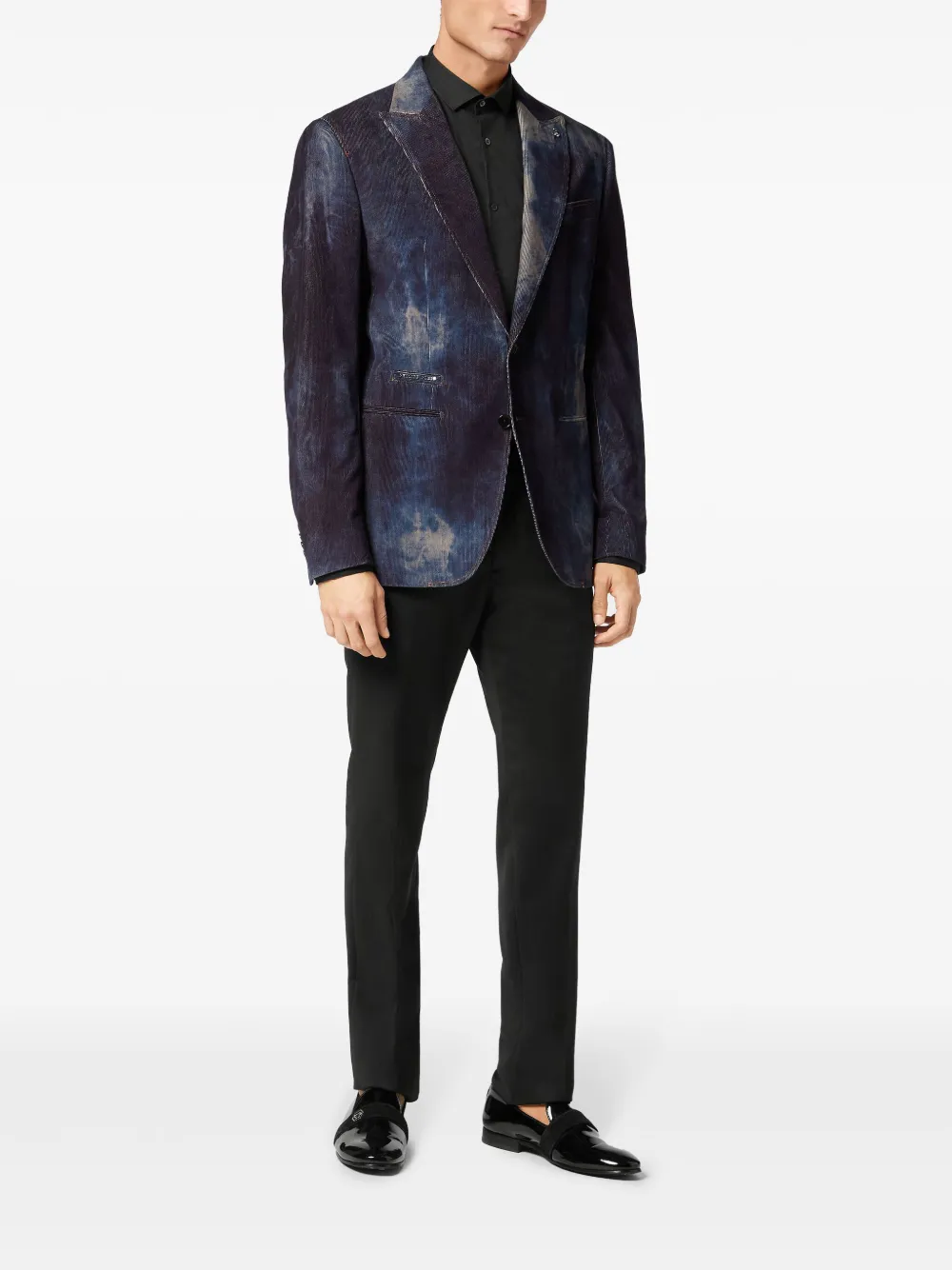 Philipp Plein bleached-effect velvet blazer - Blue