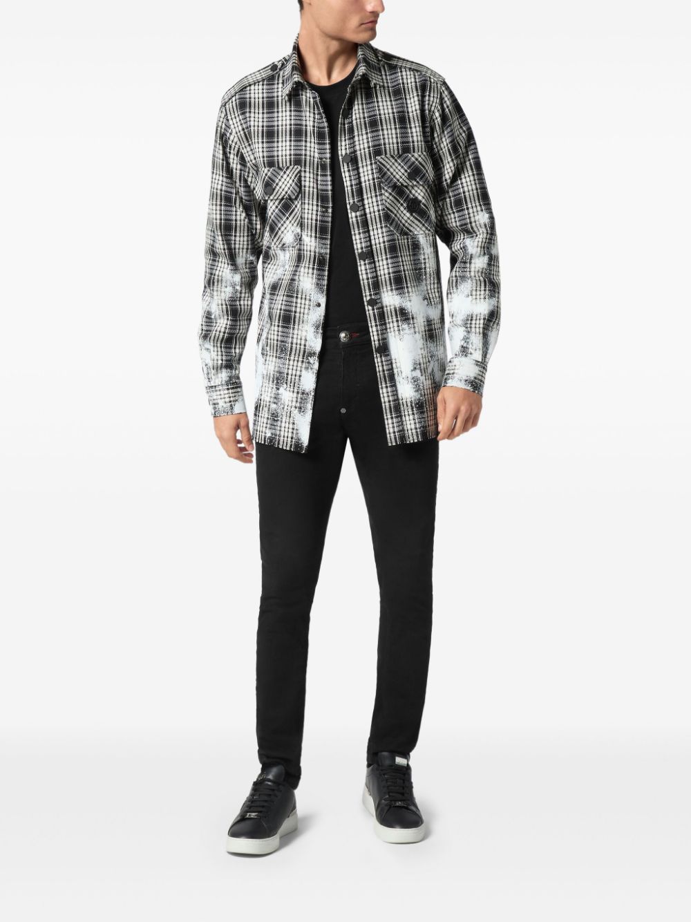 Philipp Plein checked long-sleeve shirt - Zwart