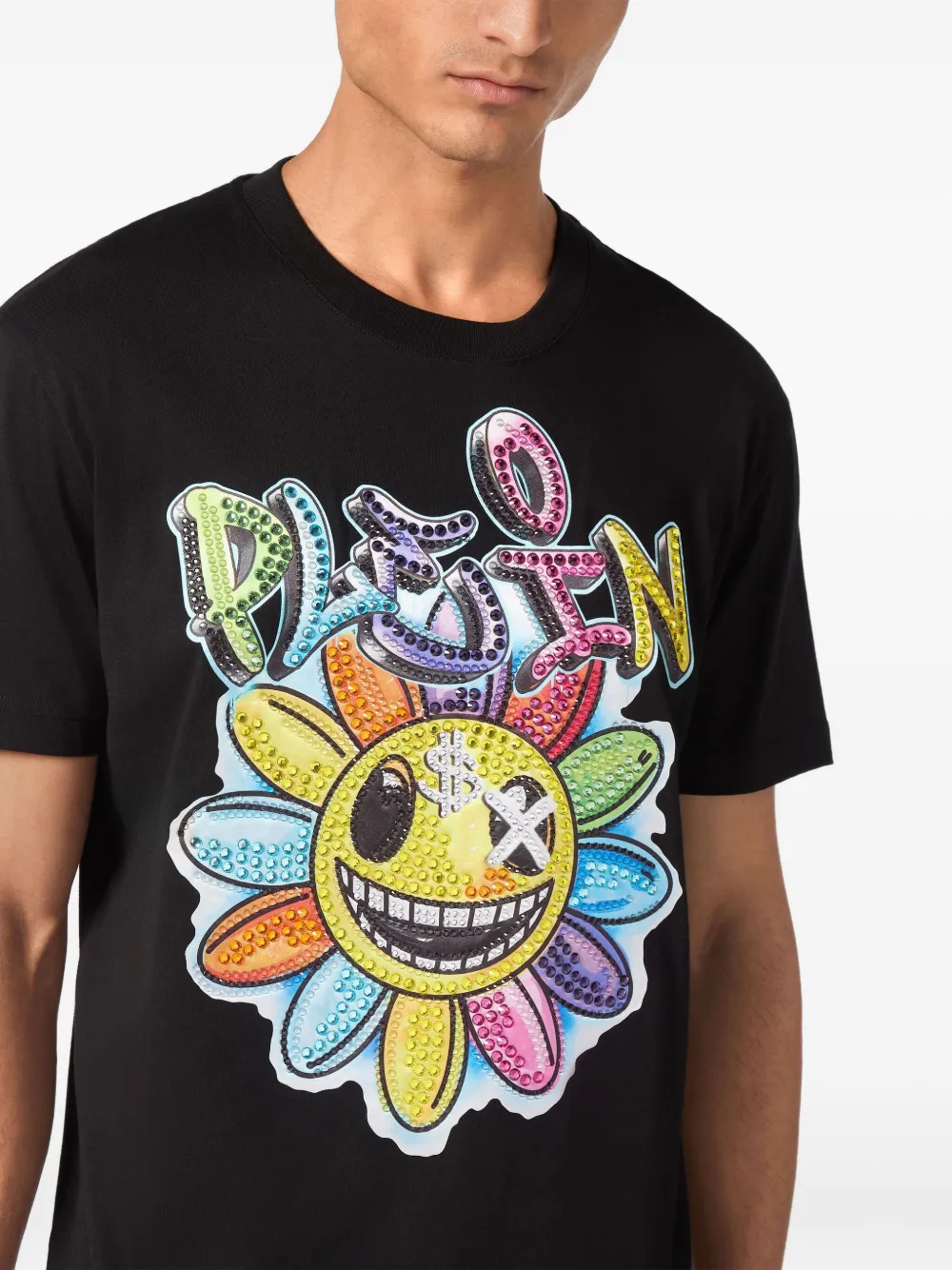 Philipp Plein Stones Smile crystal-embellished flower T-shirt Zwart